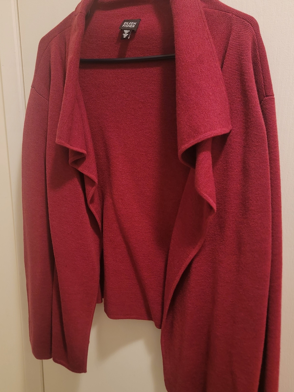 Eileen Fisher Open-Front Draped Cardigan - Deep Berry Red